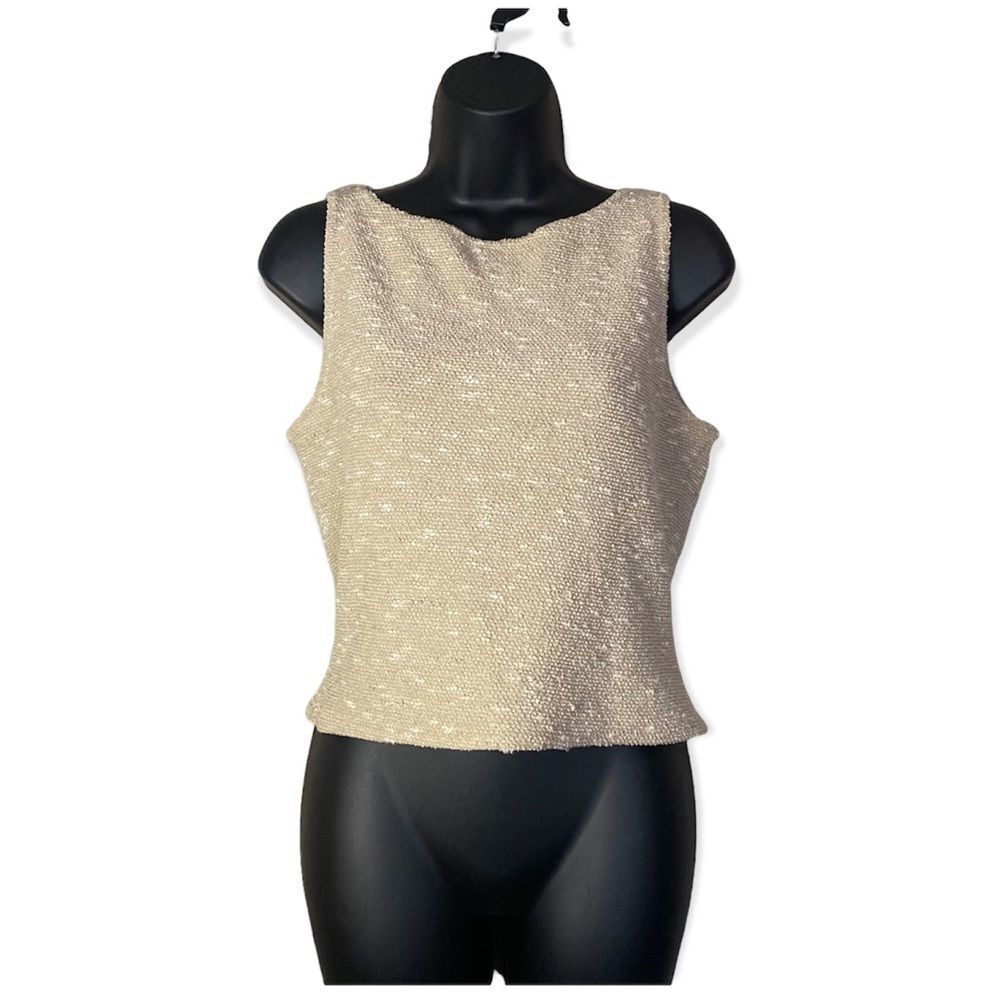 Heart Soul Sleeveless Knit Tan Marbled Crew Neck Blouse